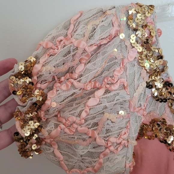 Couture Pageant Gold Peach Sequined Lace Dance Dress Size Medium Girls - Picture 6 of 11
